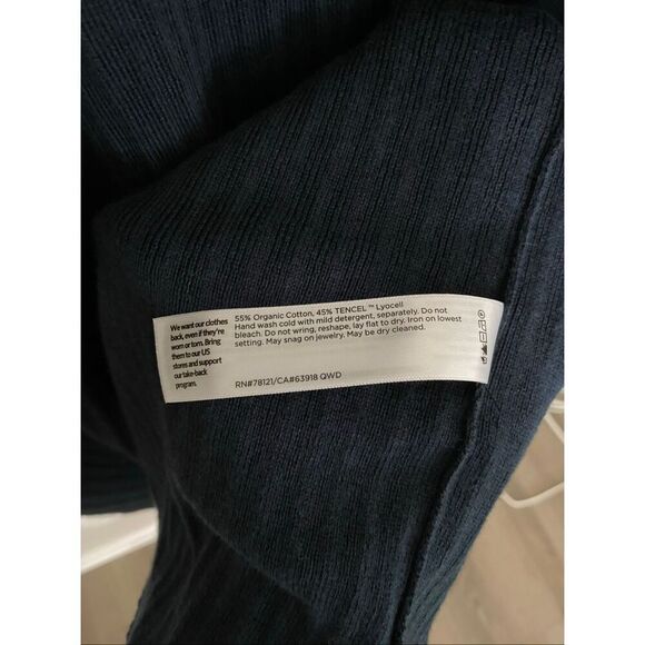 Eileen Fisher Navy Blue Ribbed Knit Shawl Collar Long Cardigan NWT Size Large - Picture 4 of 5